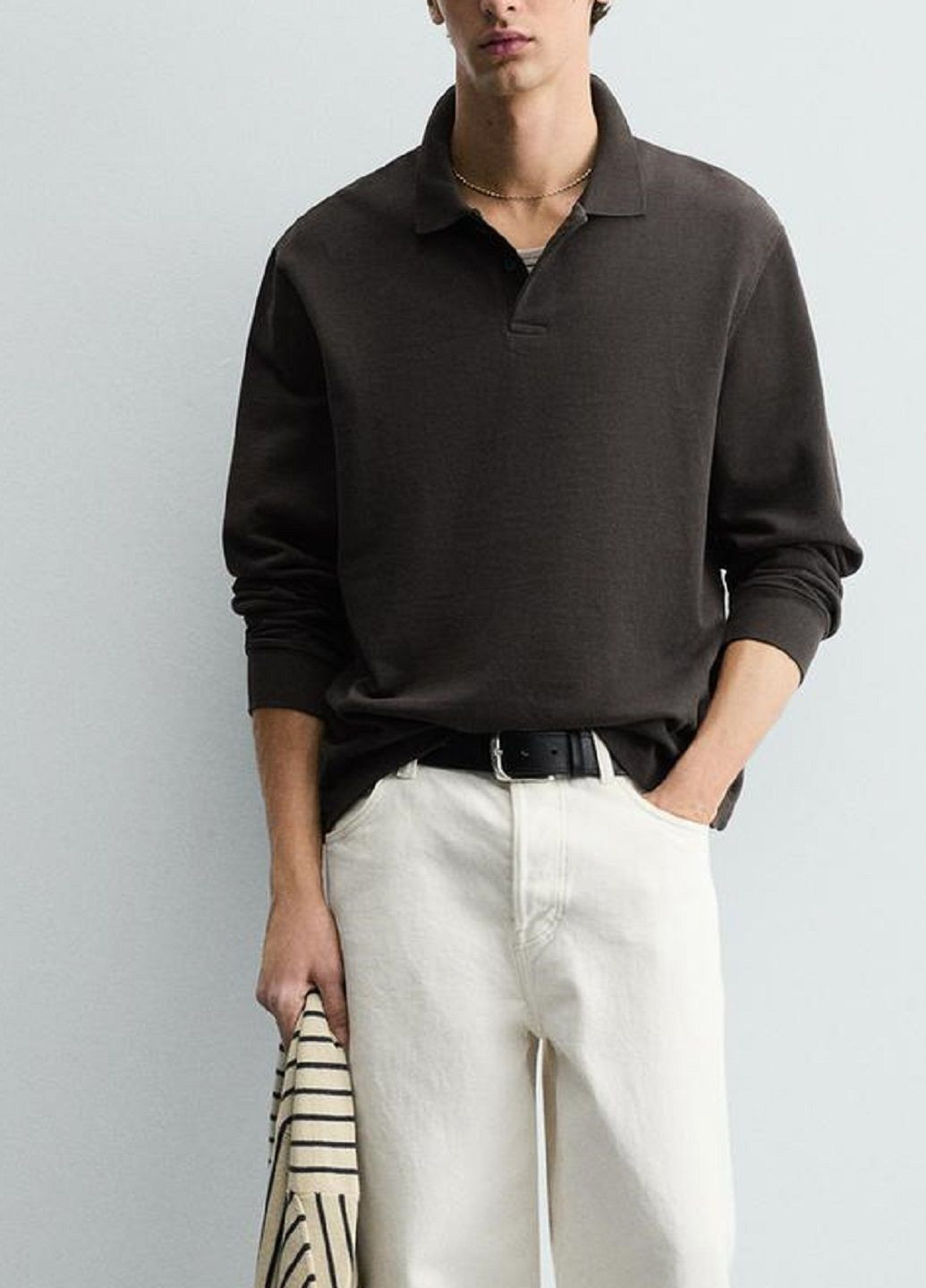 Темно-коричневая футболка-поло для мужчин Zara однотонная