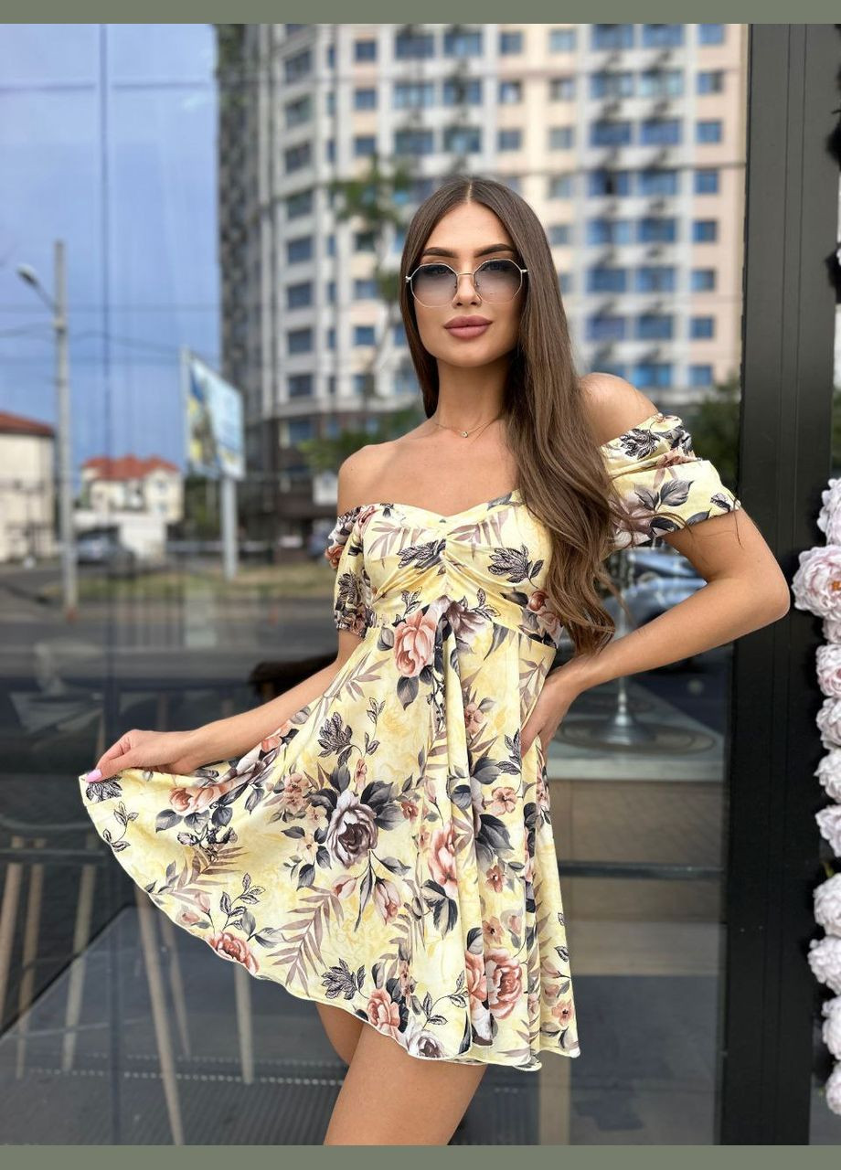 Жовтий повсякденний сукня жіноча Гермес з квітковим принтом