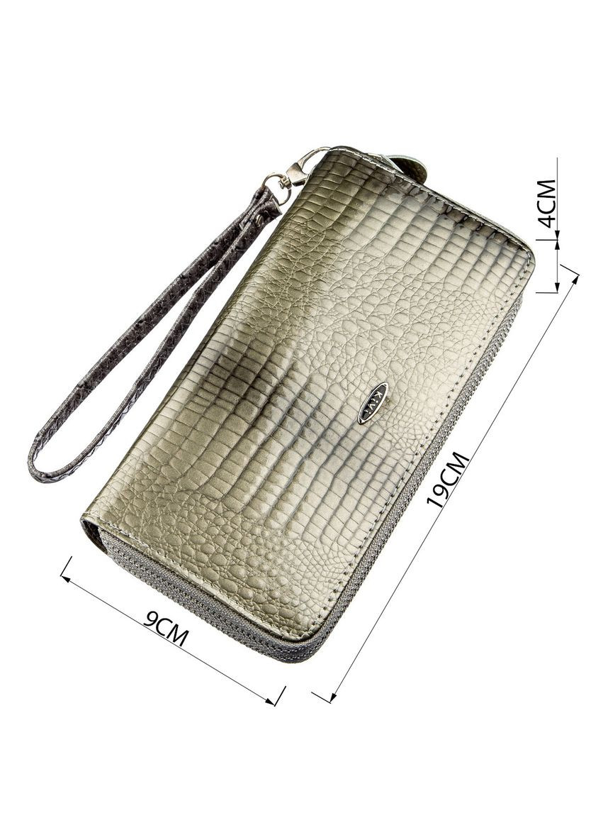 Гаманець жіночий з екокожі на дві блискавки лаковий Хамелеон 19024 Сірий KIVI (329149438)