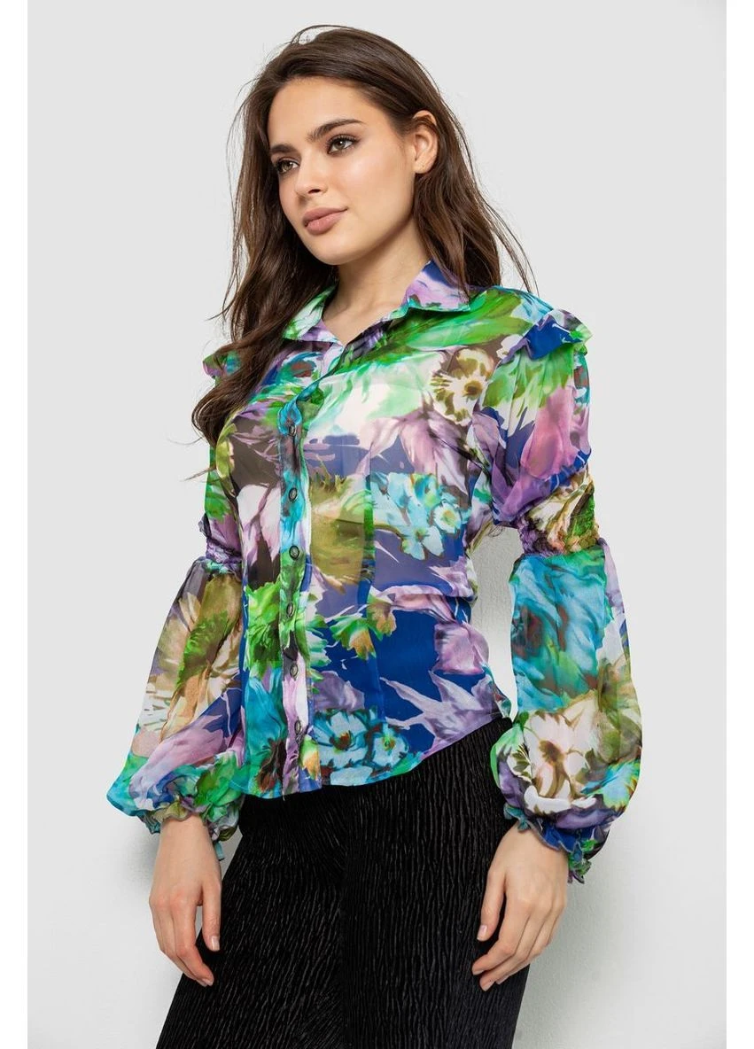 Синяя блуза женская с принтом шифоновая Ager 230R1503