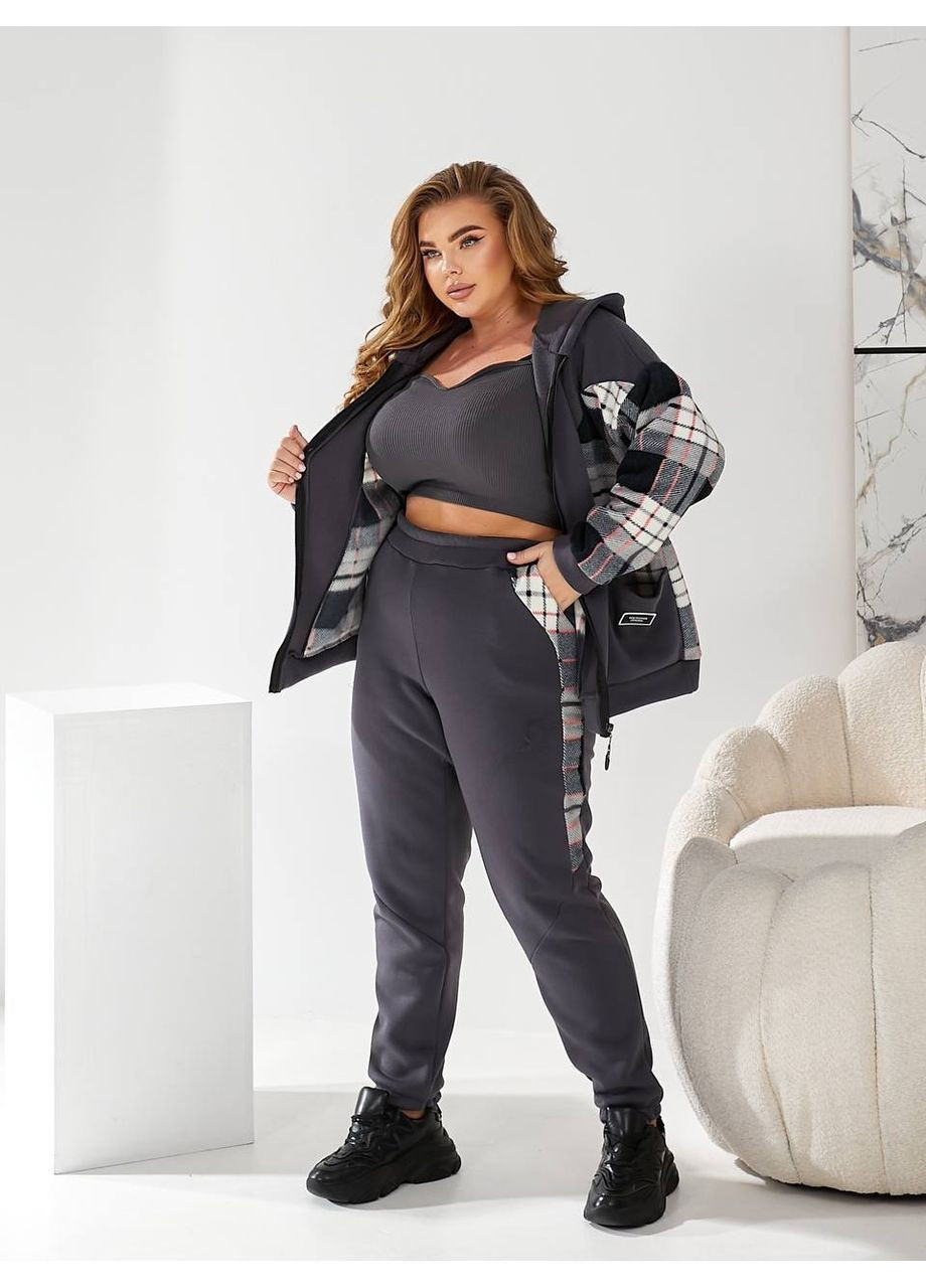 Теплый спортивный костюм трехнитка на флисе +Флис клетка,брюки и кофта с капюшоном Україна (367164336)