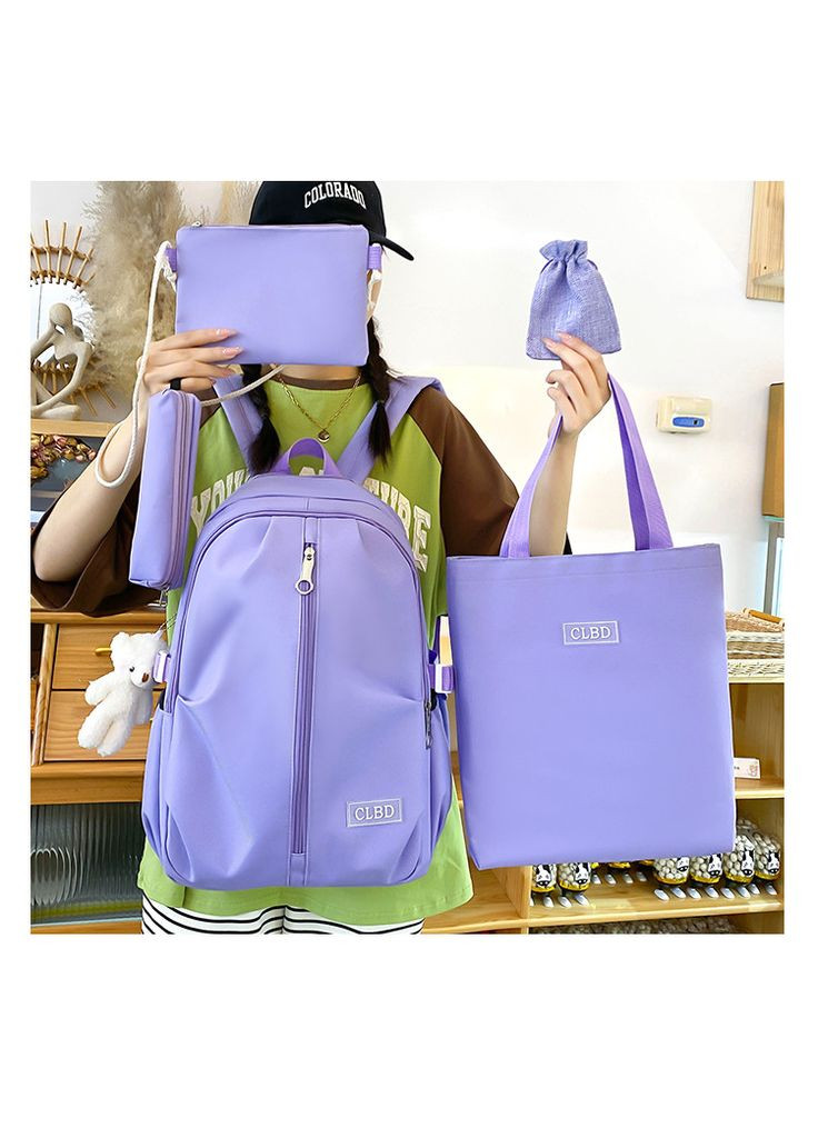 Рюкзак фиолетовый с сумочками и пеналом в комплекте с мишкой. КиП (277698343)