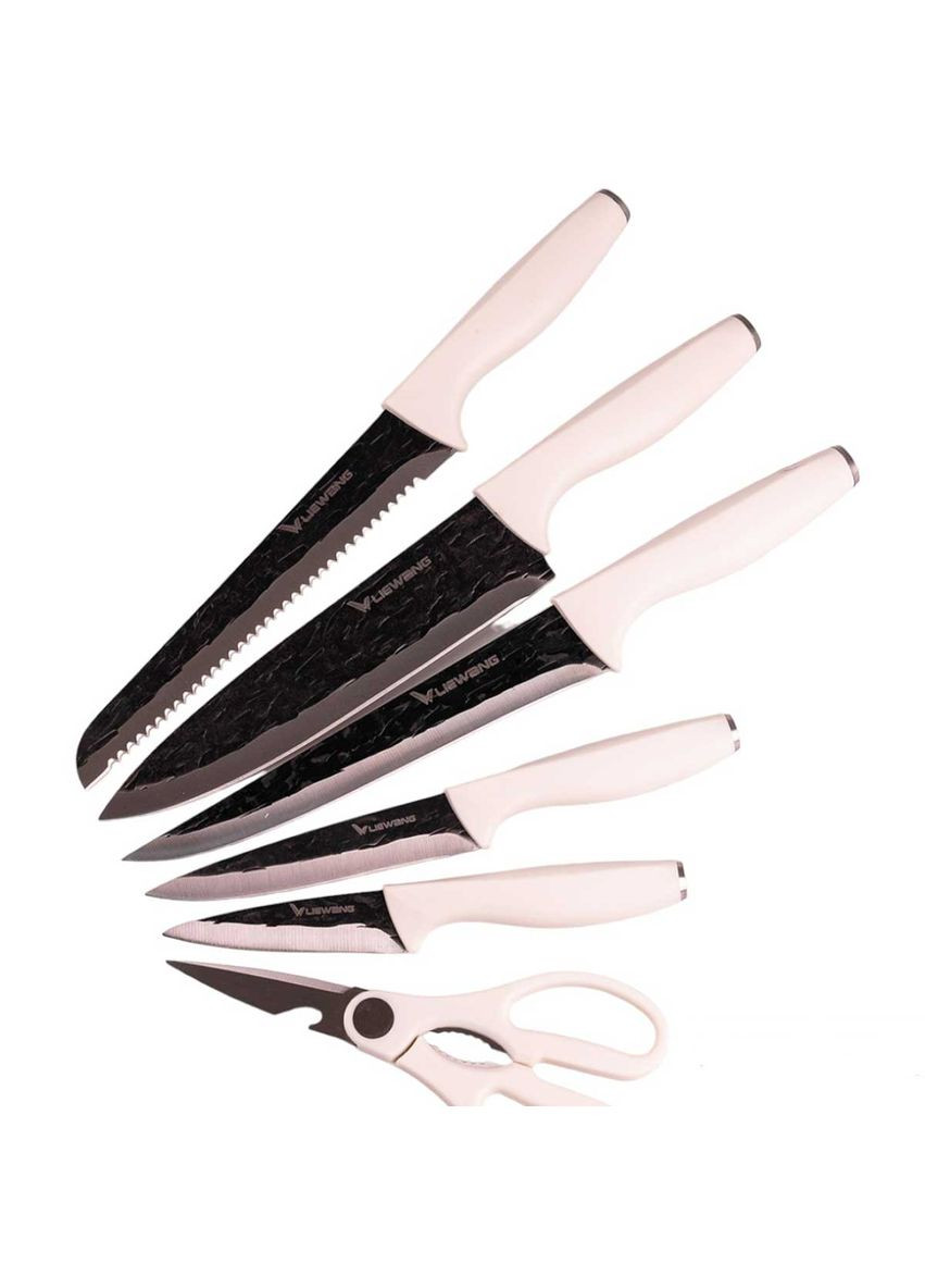 Набор кухонных ножей с подставкой 6 предметов, белый TS Kitchen HP1851057 No Brand белые,