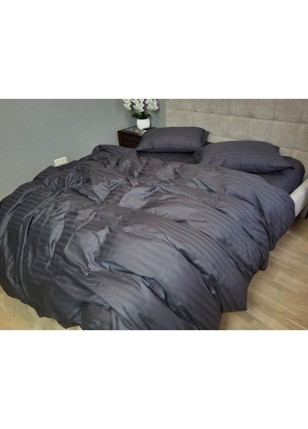 Постельное белье с резинкой Мульти страйп графит сатин, PREMIUM Семейный размер, наволочки 50/70 No Brand (363190429)