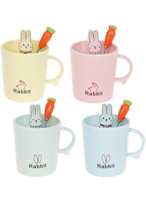 Кружка фарфоровая "Rabbit" 380мл с крышкой и ложкой, 4 дизайна Bona (330134682)