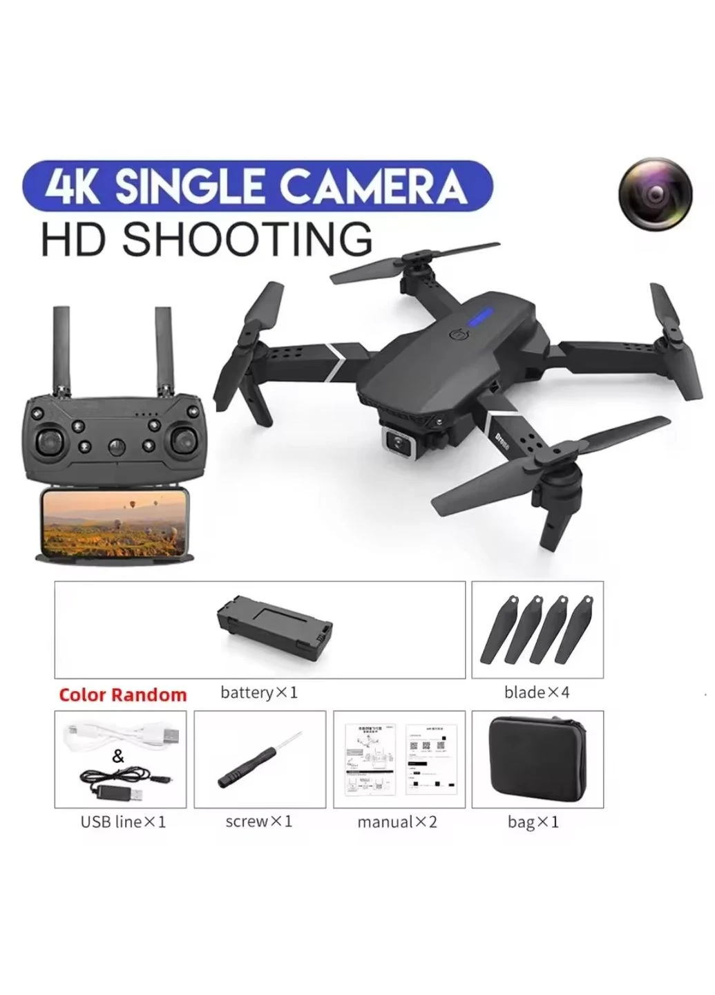Квадрокоптер Dron E88 Pro 2025 Wi-Fi FPV с двойной камерой 4K/1080P No Brand (362046029)