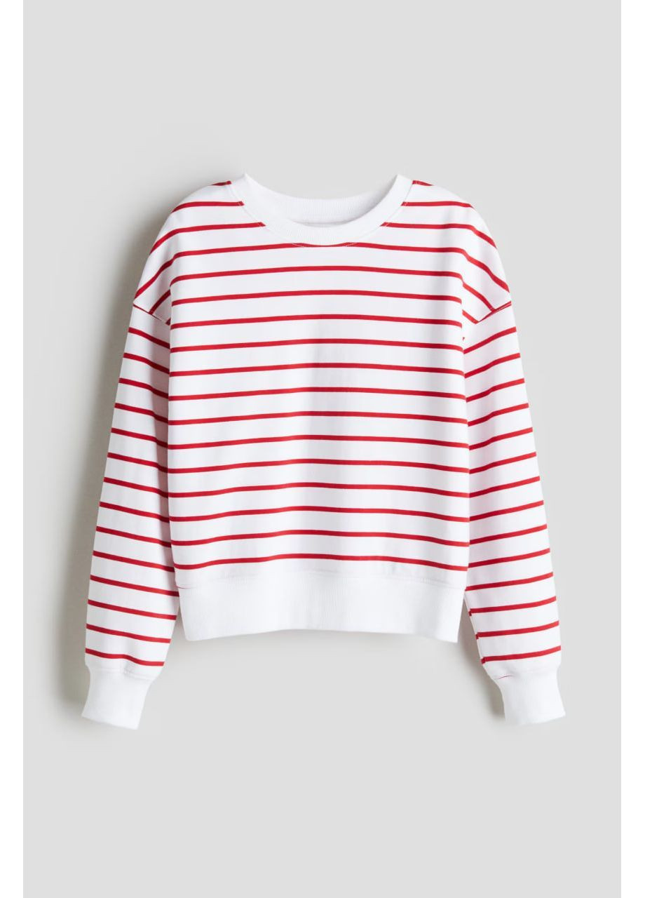 H&M свитшот на флисе полоска белый спортивный, повседневный, кэжуал