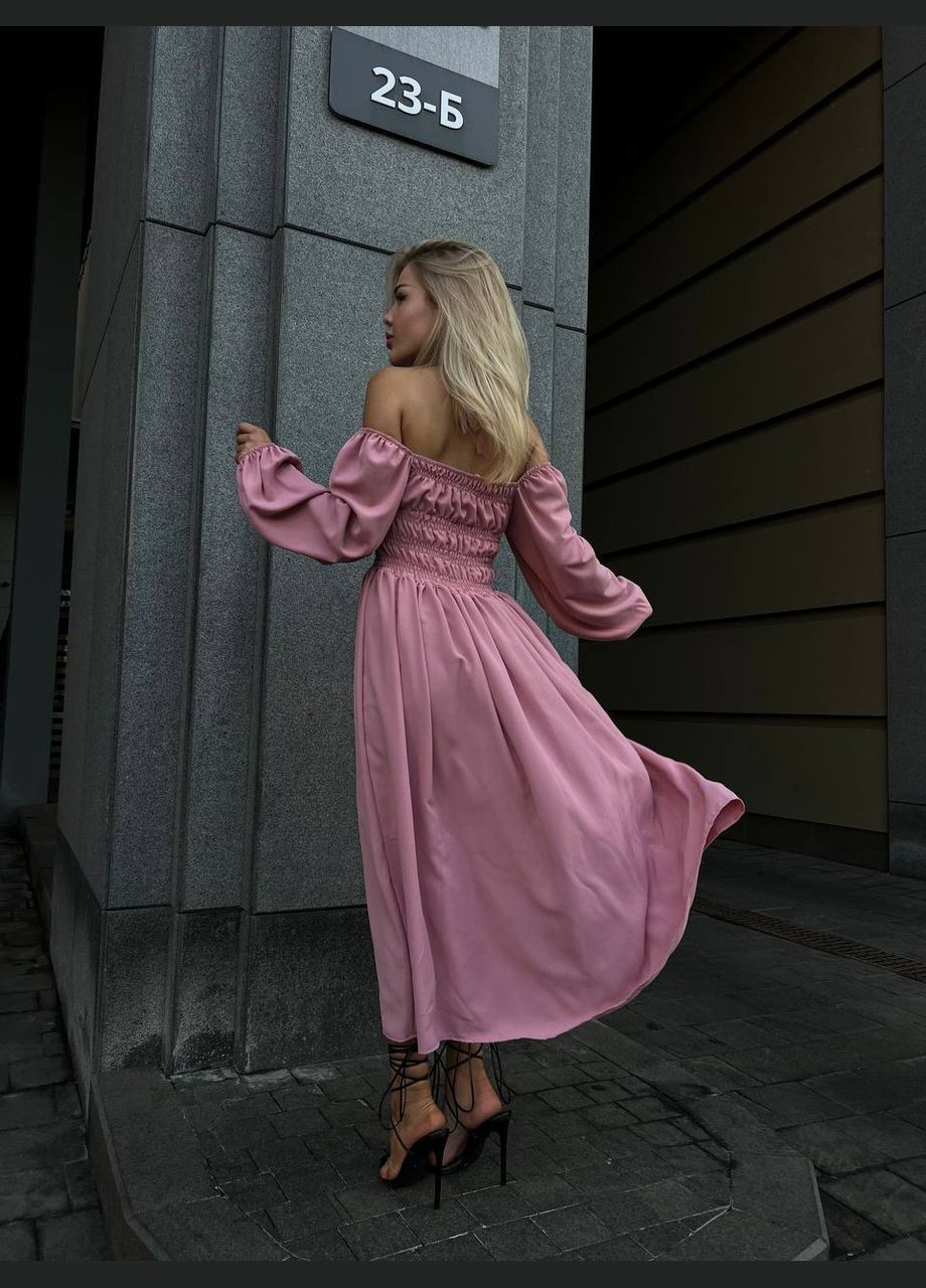 Пудрова святковий, коктейльна, повсякденний, кежуал, джинсова, вечірня сукня жіноча з відкритими плечима Україна однотонна