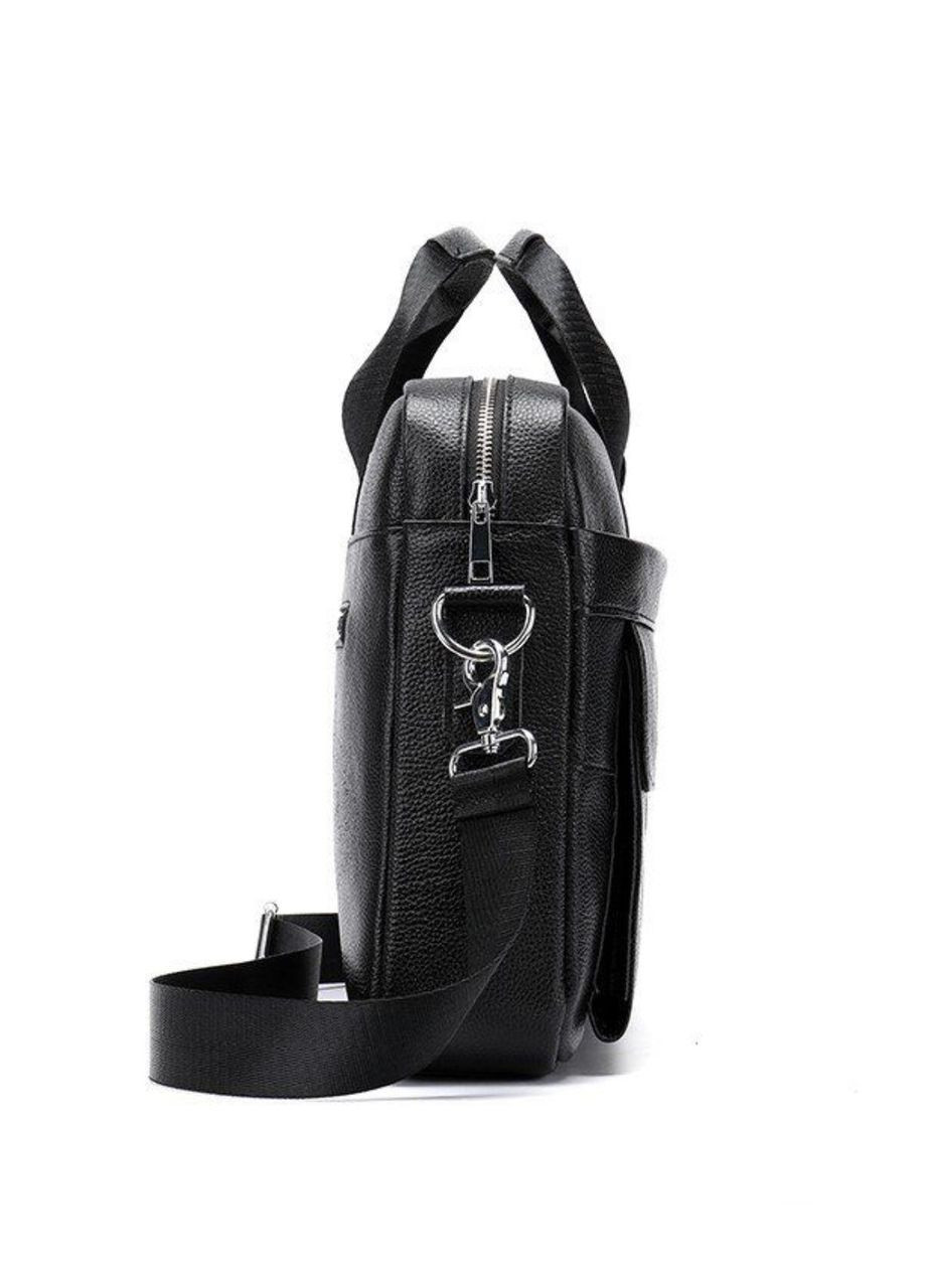 Шкіряний чоловічий портфель для документів та ноутбука 39x28x8, сумка папка ділова MK39848 чорна Tiding Bag (370159500)