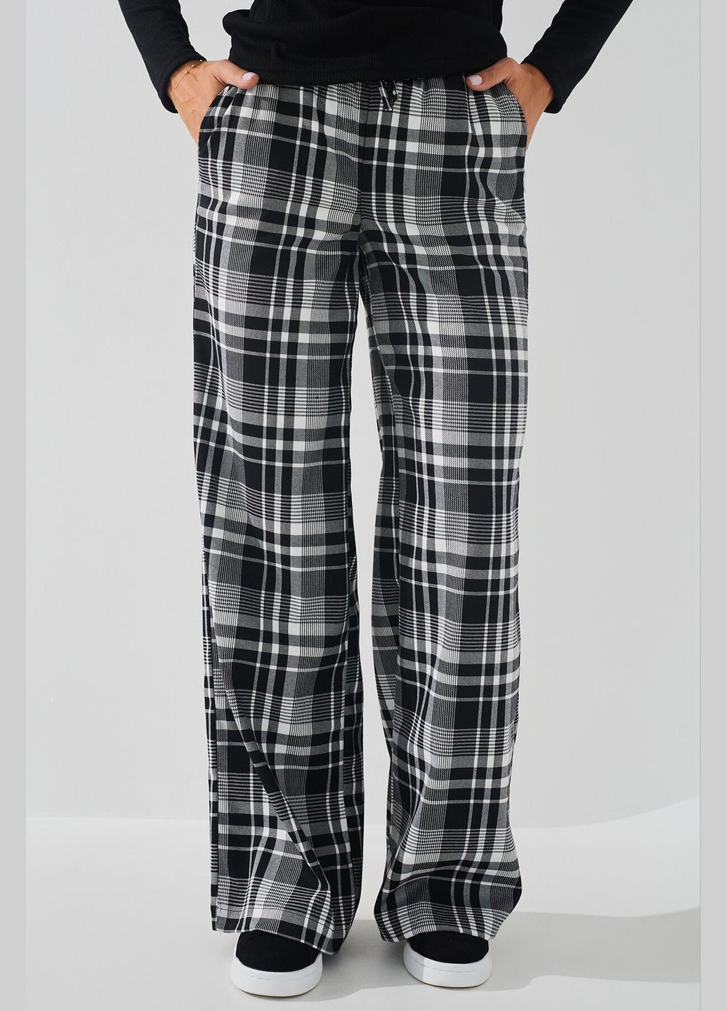 Брюки палаццо с узором женские WTC02423 Черно-белый shop (2000990778611) LAWA Палаццо (329034259)