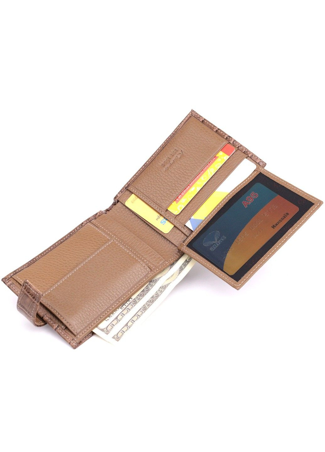 Вместительный мужской кошелек из натуральной кожи 22854 Коричневый Karya (318823545)