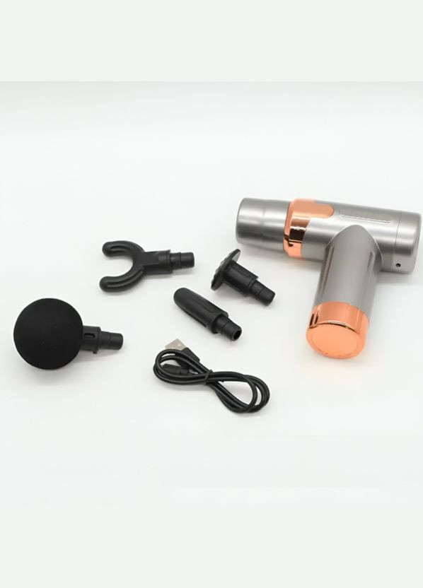 Перкуссионный вибромассажер ручной аккумуляторный пистолет для тела с насадками 4 штуки No Brand (324271108)