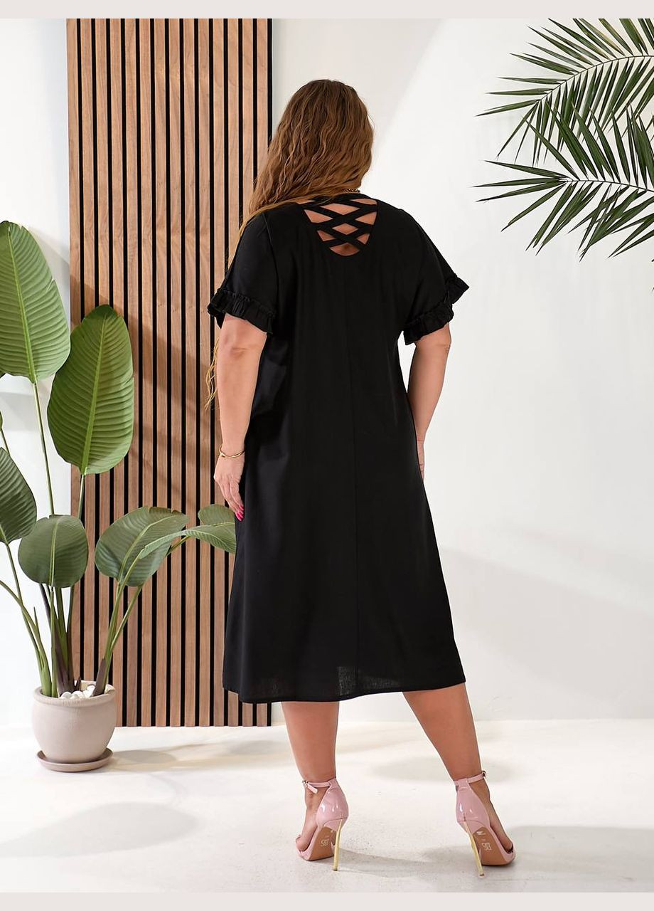 Черное повседневный, праздничный, коктейльное, вечернее женское платье меди из льна. Avanti однотонное