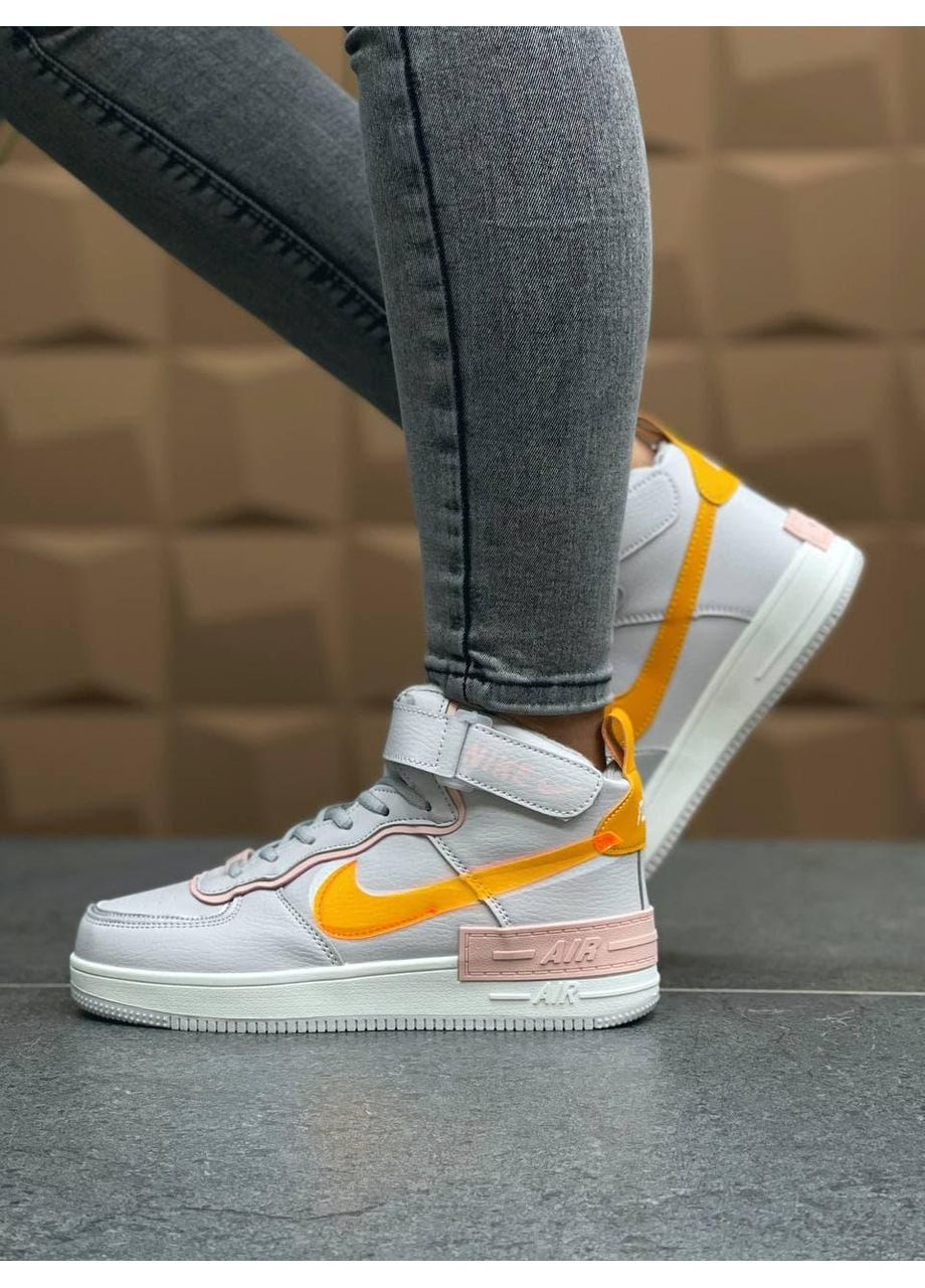 Сірі Зимовий кросівки чоловічі nike air force shadow grey yellow найк аір форс 1 преміум No Brand