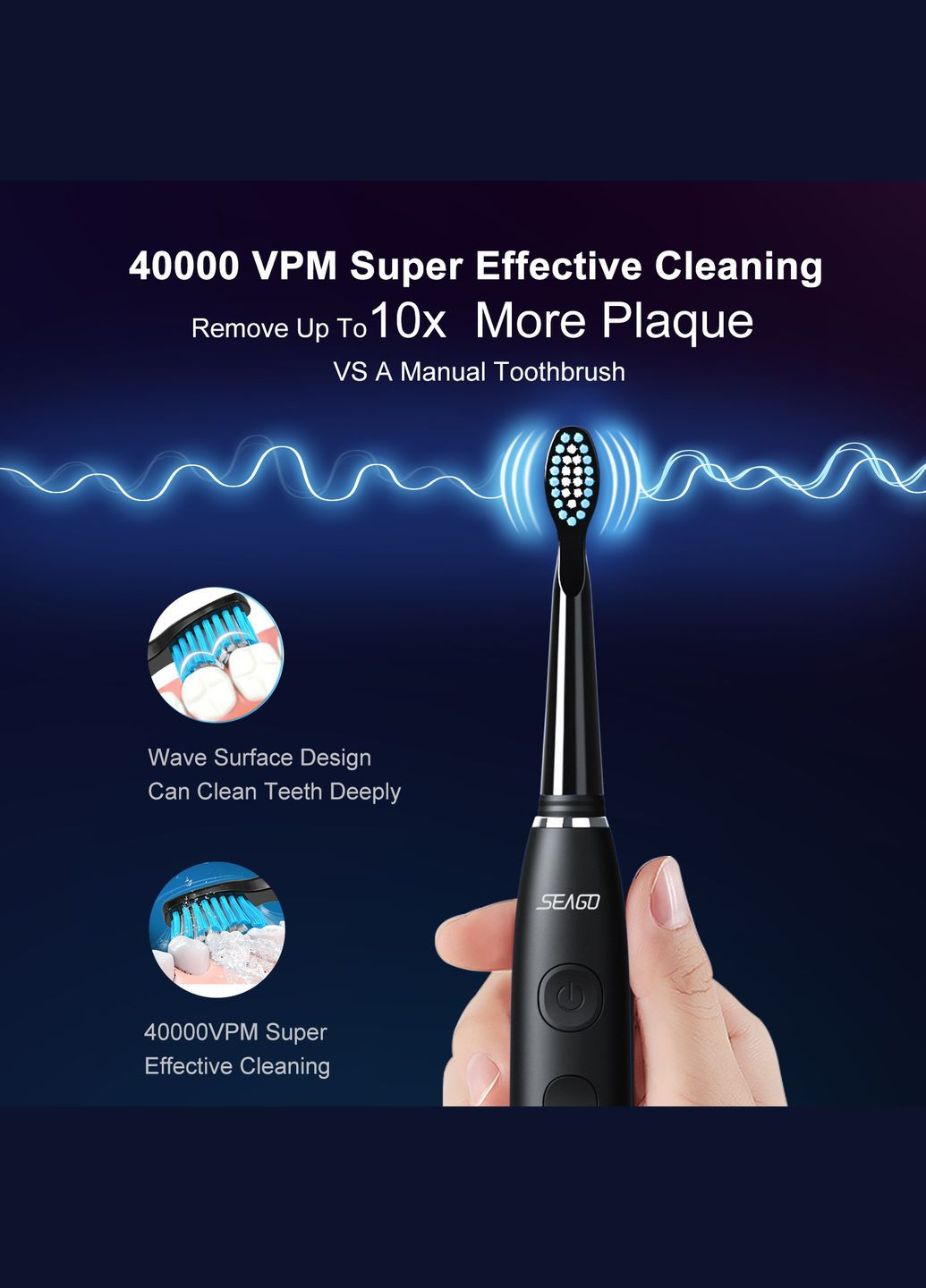 Звукова електрична зубна щітка Sonic Toothbrush (Black) електрощітка зубна Seago SG575 (301426424)