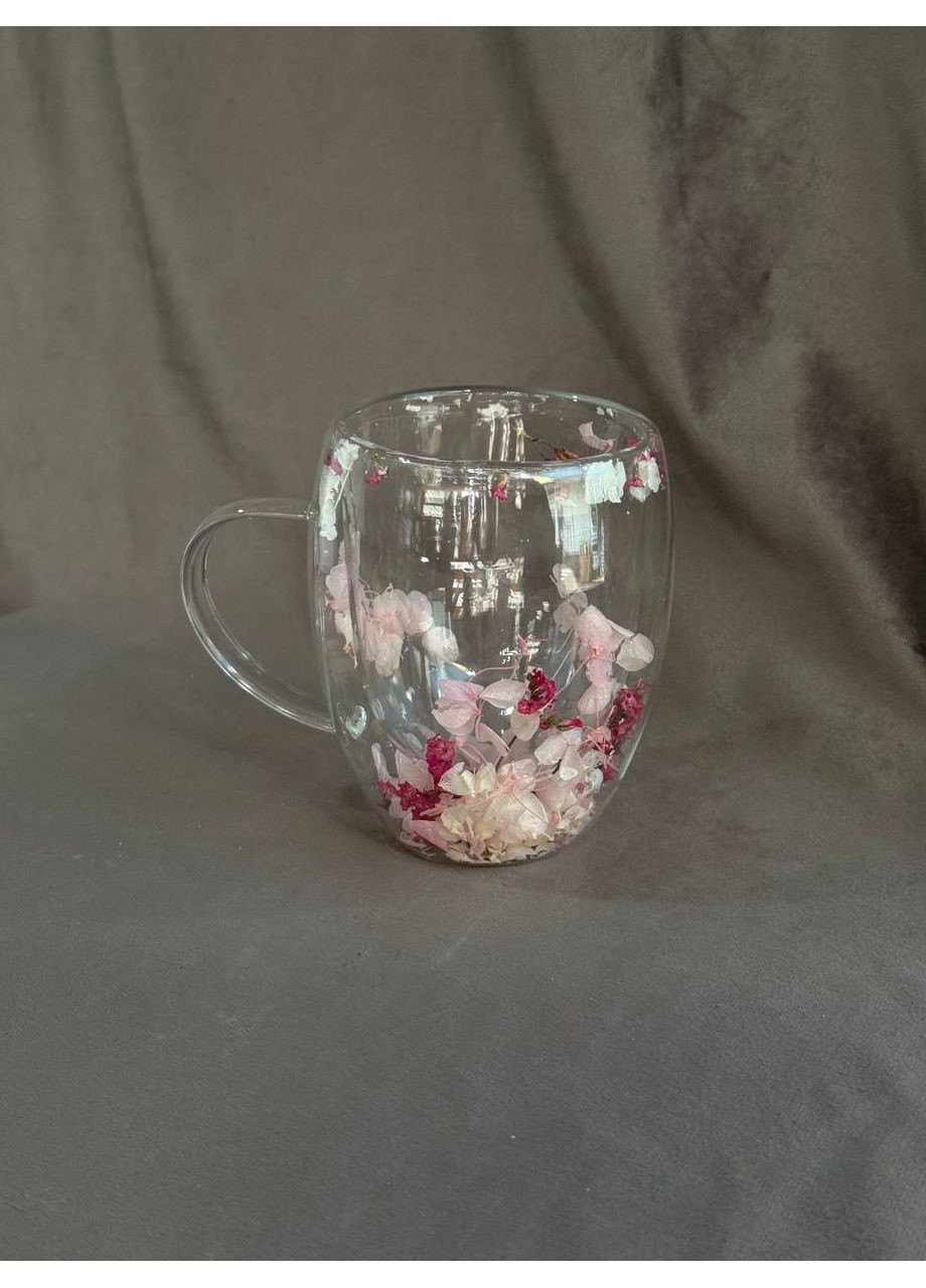 Чашка з подвійним дном Рожева чарівність із сухоцвітами 350 мл 102-1251 Olens (361056330)