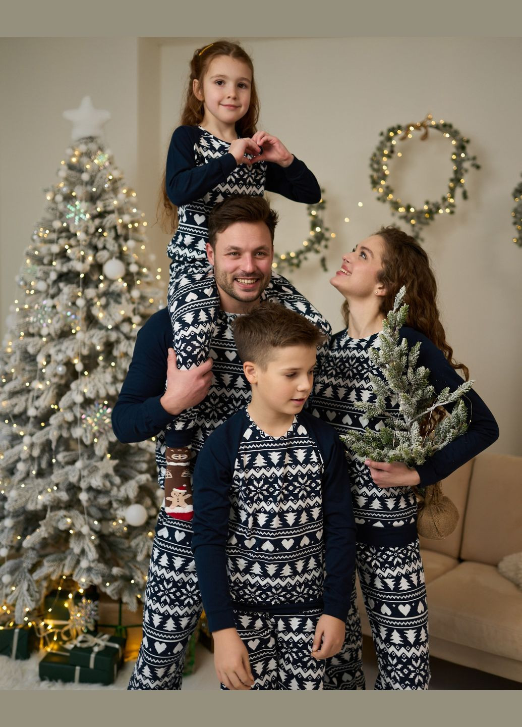 Темно-синяя зимняя пижама хлопковая детская кофта и брюки для мальчика подростка family look для семьи кофта + брюки Tom John