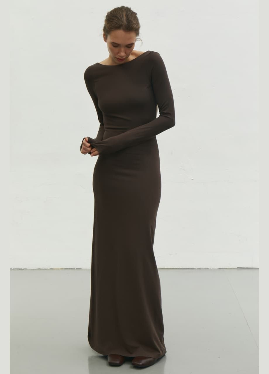 Темно-коричнева сукня з відкритою спиною шоколадний 696 Papaya