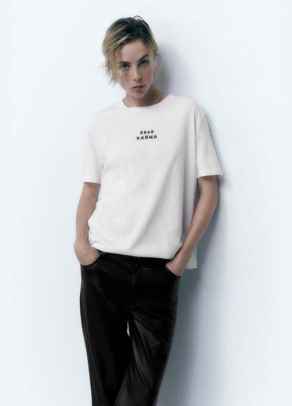 Футболка біла з написом оверсайз базова вільного крою Zara - (325695498)