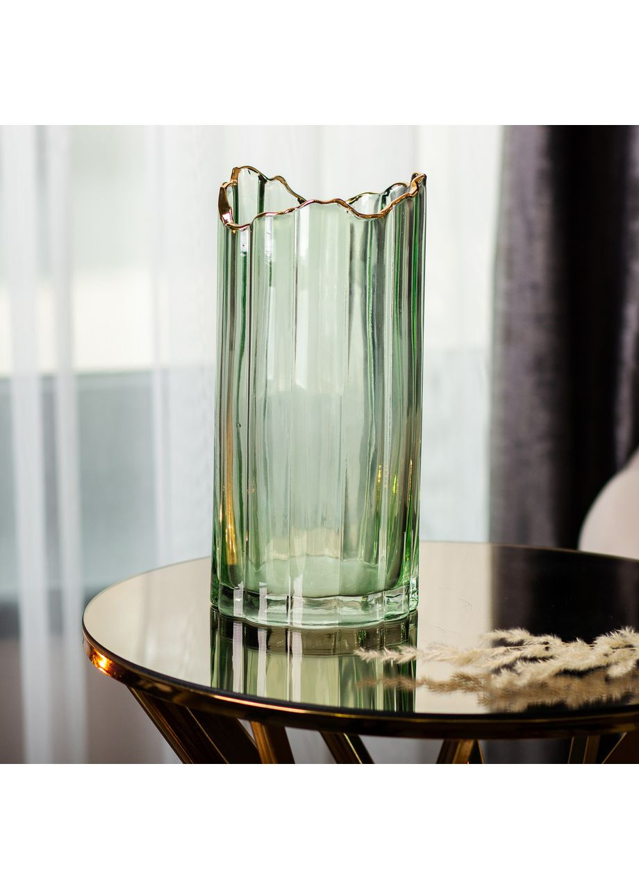 Декоративная ваза из зеленого стекла с золотым ободком 24,5 см Jooki (360921148)