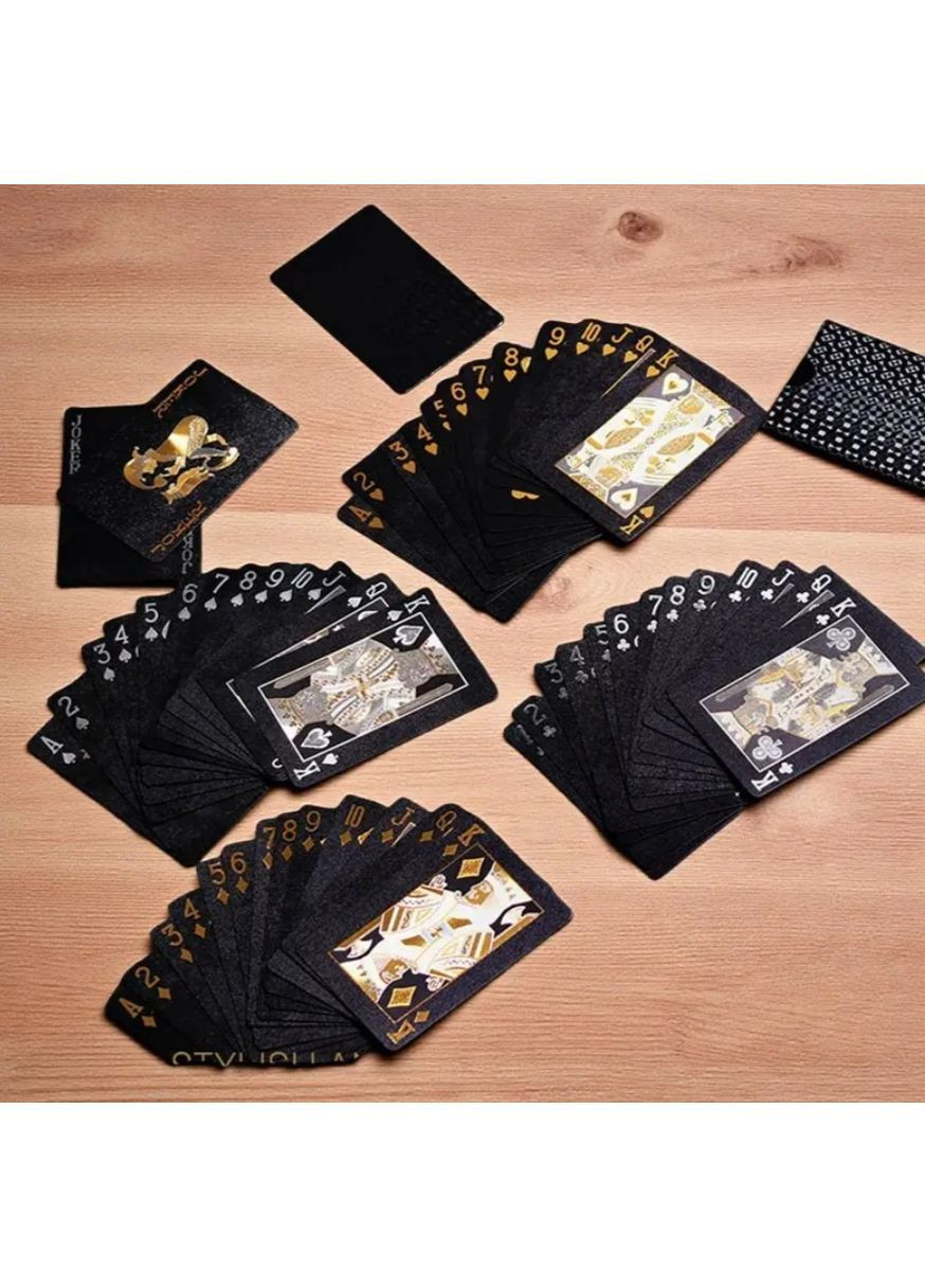 Водонепроницаемые игральные карты 54 шт, 2 Джокера, пластиковые с золотым покрытием, для покера, блэкджека и других игр No Brand (363052206)