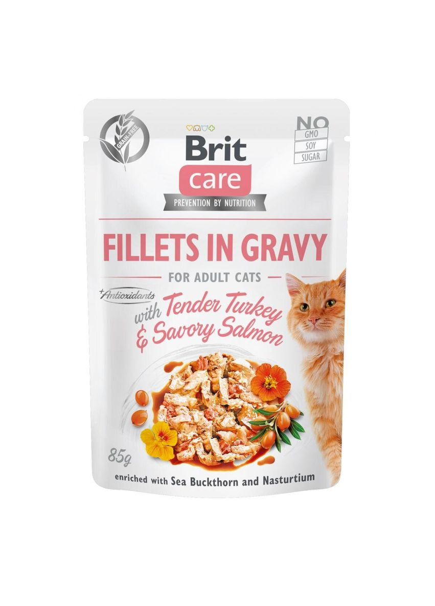 Вологий корм для кішок Care Cat pouch 85g (філе індички та лосося в соусі) Brit (292114652)