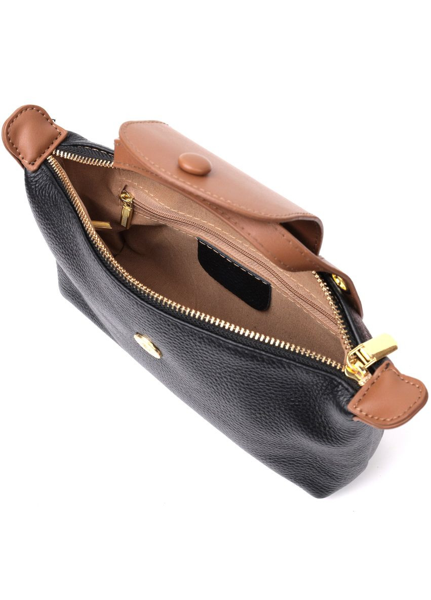 Стильна сумка з цікавим клапаном з натуральної шкіри 22252 Чорна Vintage (331913178)