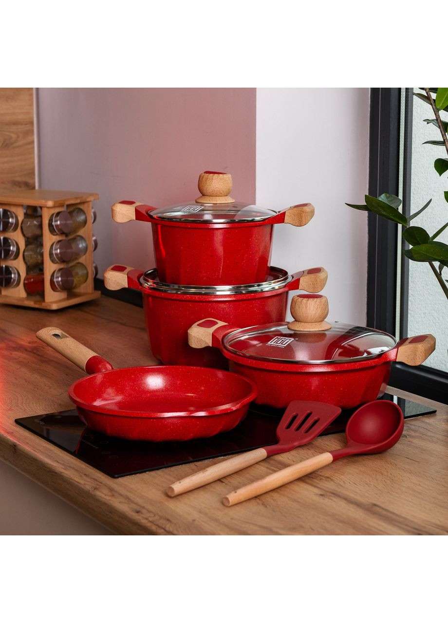 Набор посуды 3 кастрюли с антипригарным покрытием для приготовления пищи сковорода кухонная утварь ProDobro (364189719)