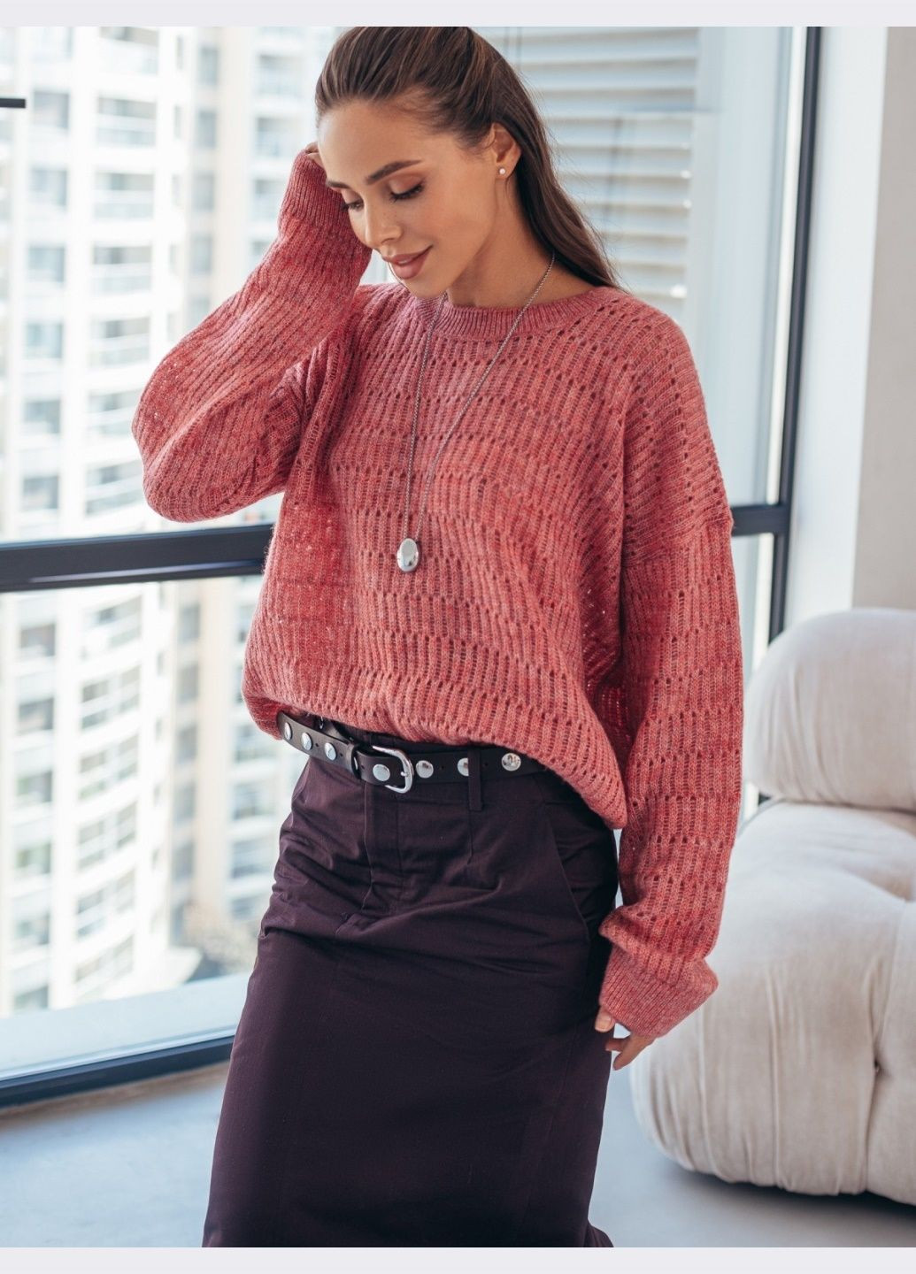 напівпрозорий в'язаний джемпер рожевого кольору Dressa (304610227)