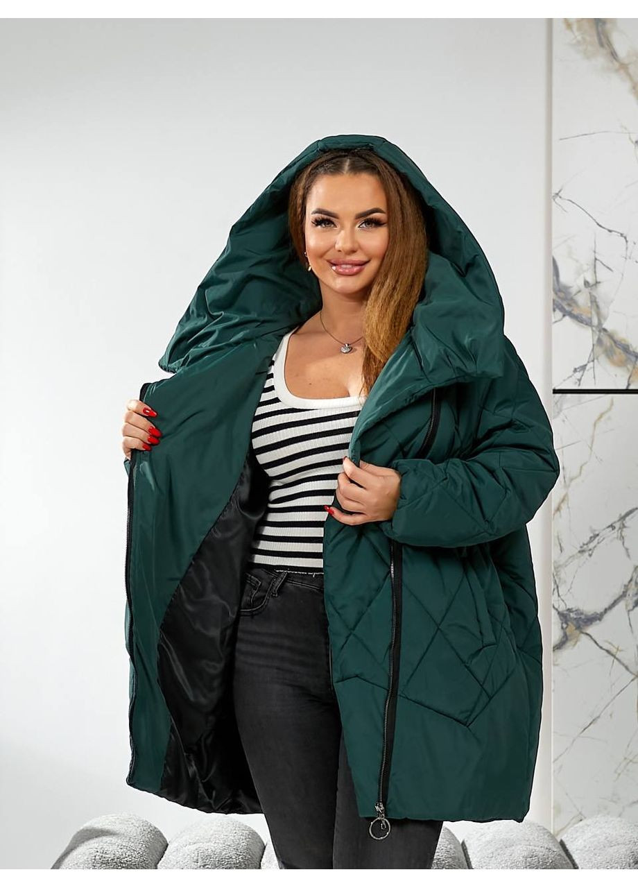 Пляшкова зелена зимня жіноча тепла куртка на силіконі батальна No Brand