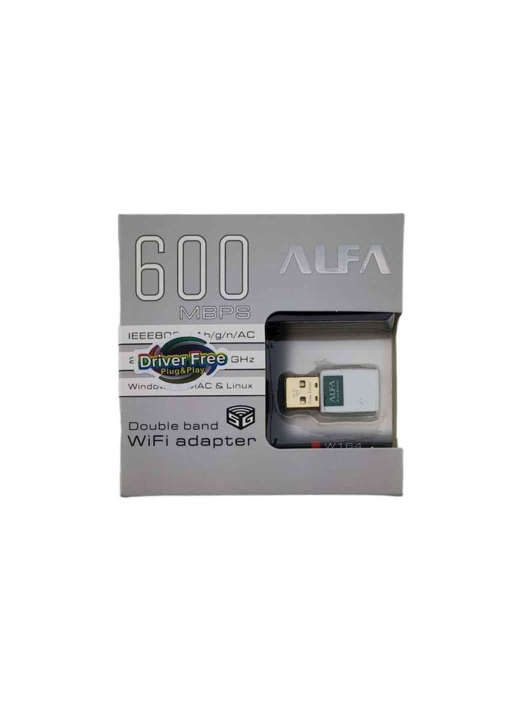 Адаптер WiFi USB W164, RTL8811IC, 2.4GHz5GHz, 600Mbps ТМ Alfa (315138761)