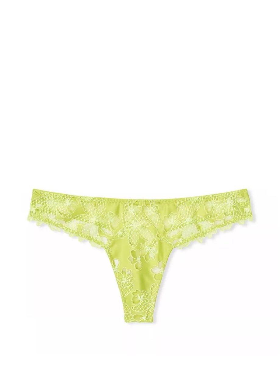 Трусики-стрінги жіночі люксові мереживні Satin Ziggy Glam Floral Embroidery жовті Victoria's Secret (315028285)