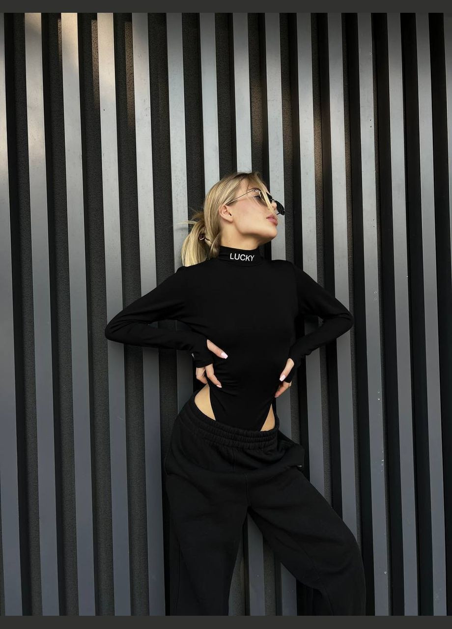 Жіноче боді чорне з написами Lucky No Brand (306812283)