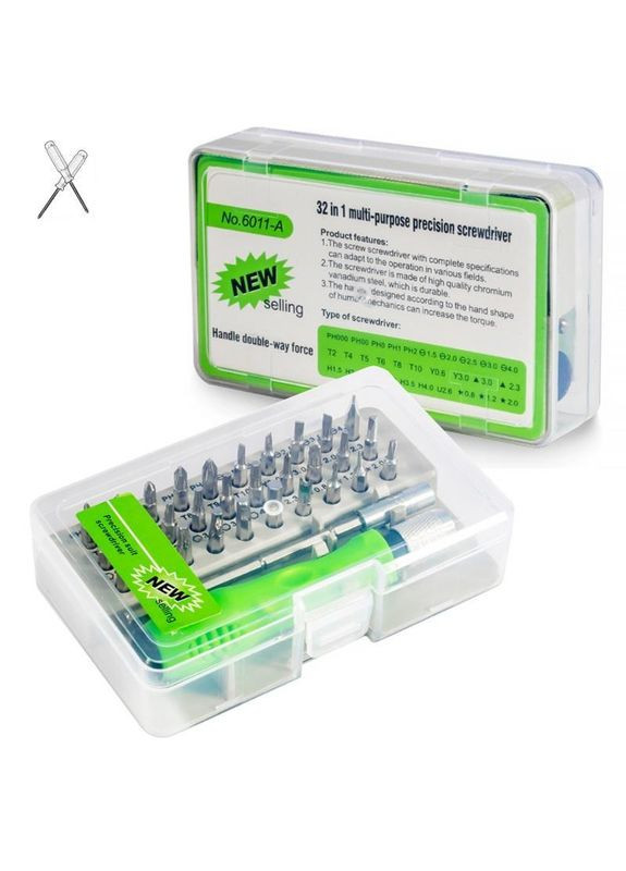 Набір прецизійних викруток для електроніки телефонів ноутбуків 32 в 1 з подовжувачем у кейсі (R050776) No Brand (330779016)