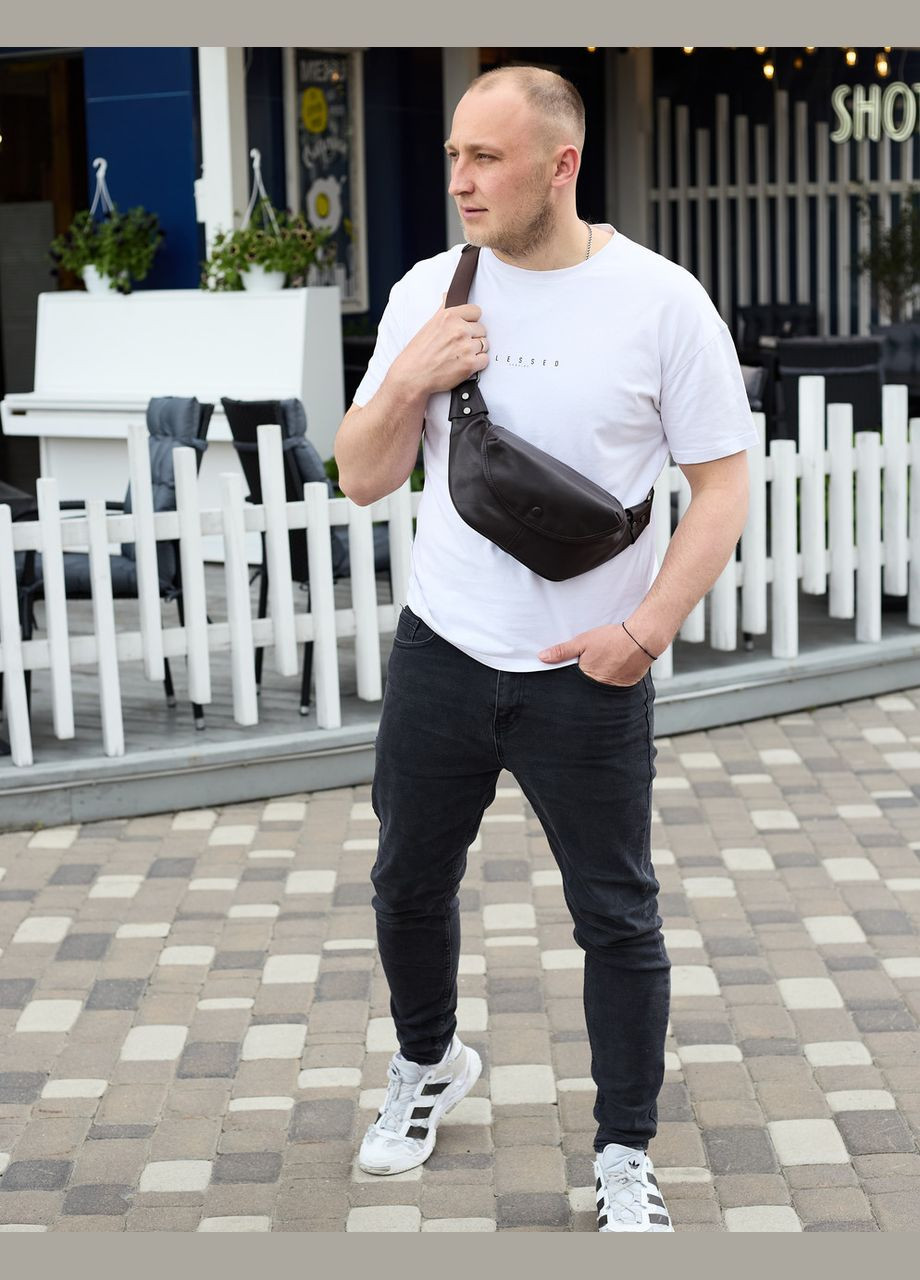 Бананка топовая кожаная мужская модная вместительная повседневная коричневая 70101 Tiding Bag (336182104)