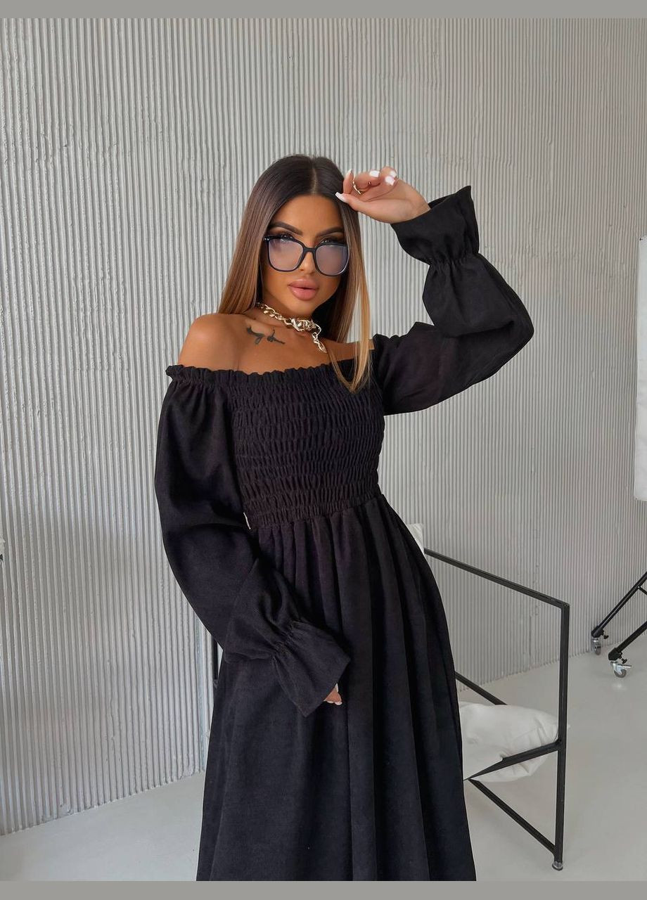 Чорна сукня вельвет на резинці No Brand