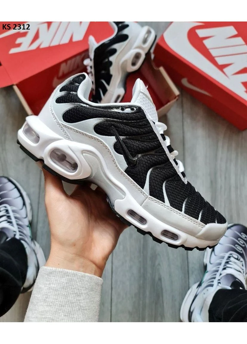 Белые демисезонные кроссовки мужские nike air max tn plus white black найк аир макс тн плюс белые No Brand