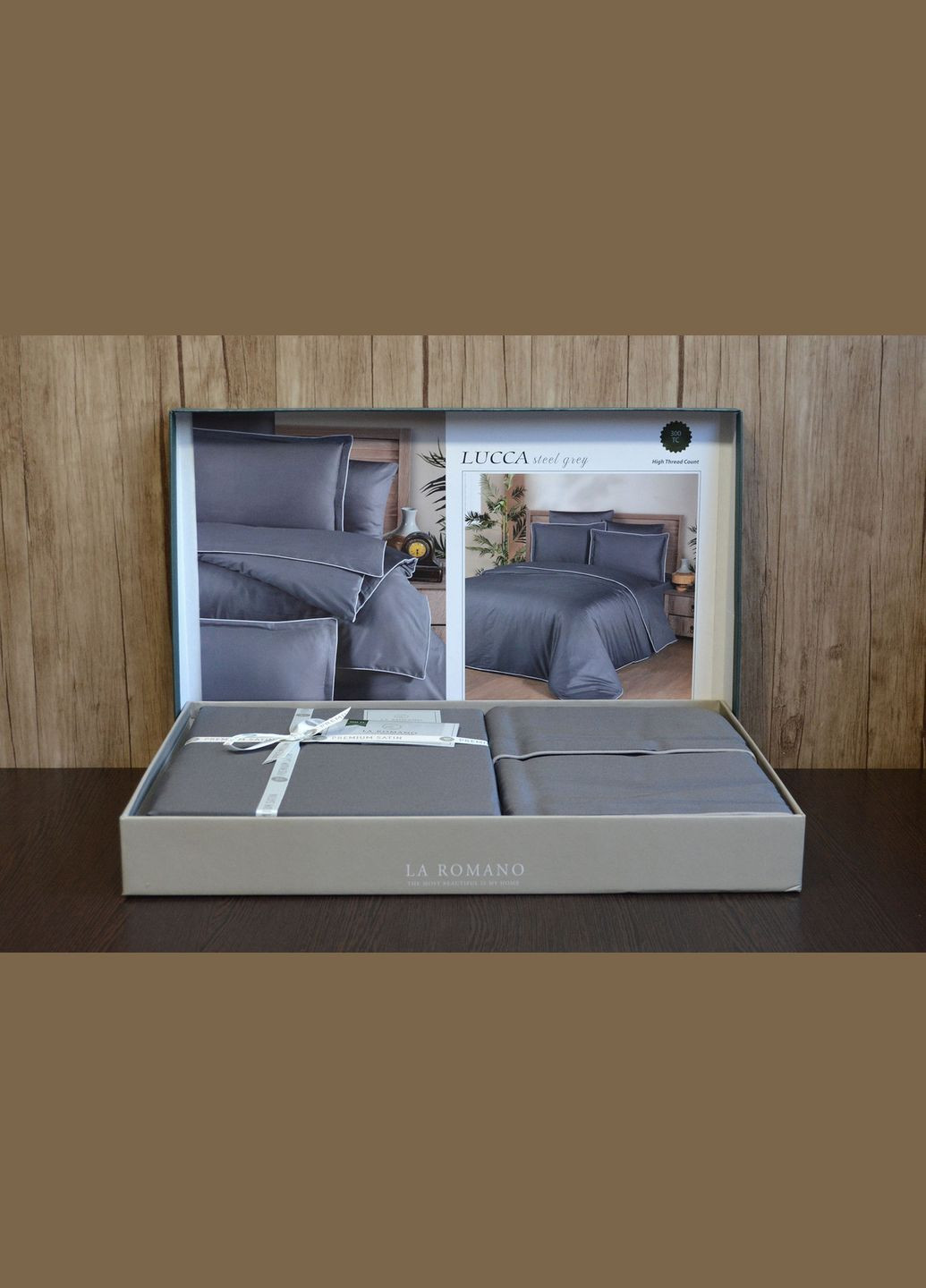 Постільна білизна Premium Satin 160×220 см сімейна Lucca Grey La Romano (333706508)