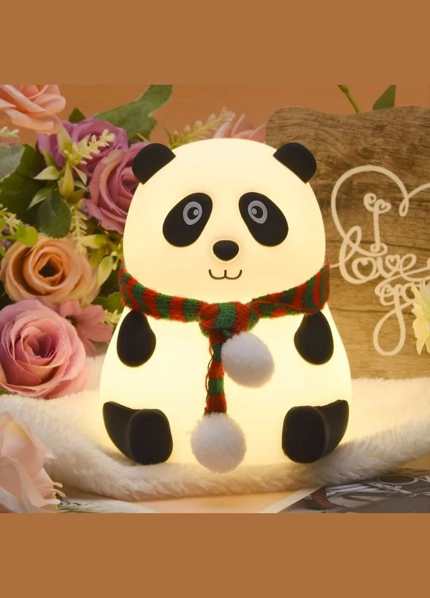 Дитячий світильник Панда силіконовий з акумулятором та шарфом Нічник Панда новорічний відкриті очі No Brand (301088740)