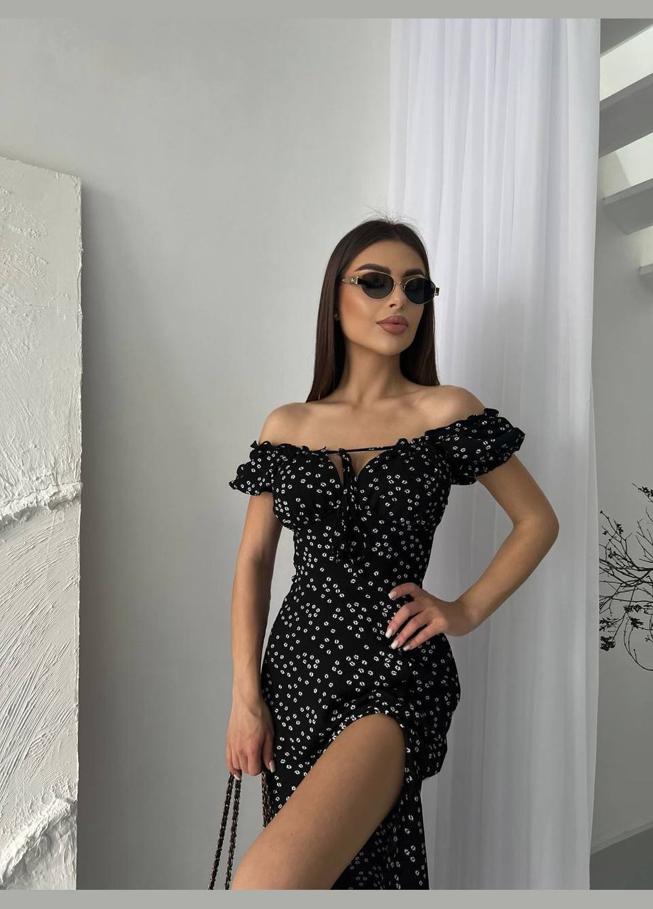 Черное повседневный женское платье с цветочным принтом Україна с цветочным принтом