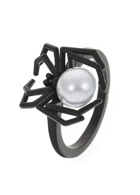 Каблучка перстень жіноча під чорне золото чорний павук з половинкою іск. перлів розмір 16.5 Fashion Jewelry (285272351)
