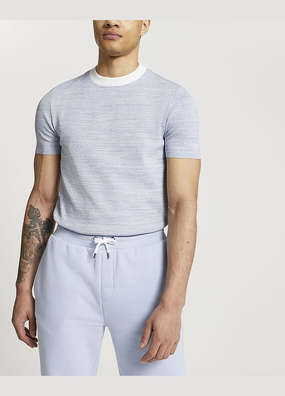 Блакитна футболка пл.матеріал,блакитний-білий, River Island