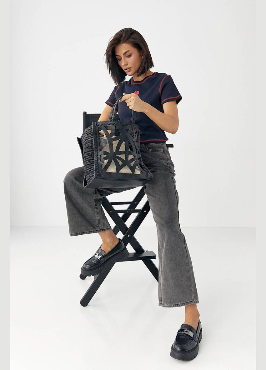 Футболка с контрастными швами и вышитым сердцем Lurex Футболка - (333972599)