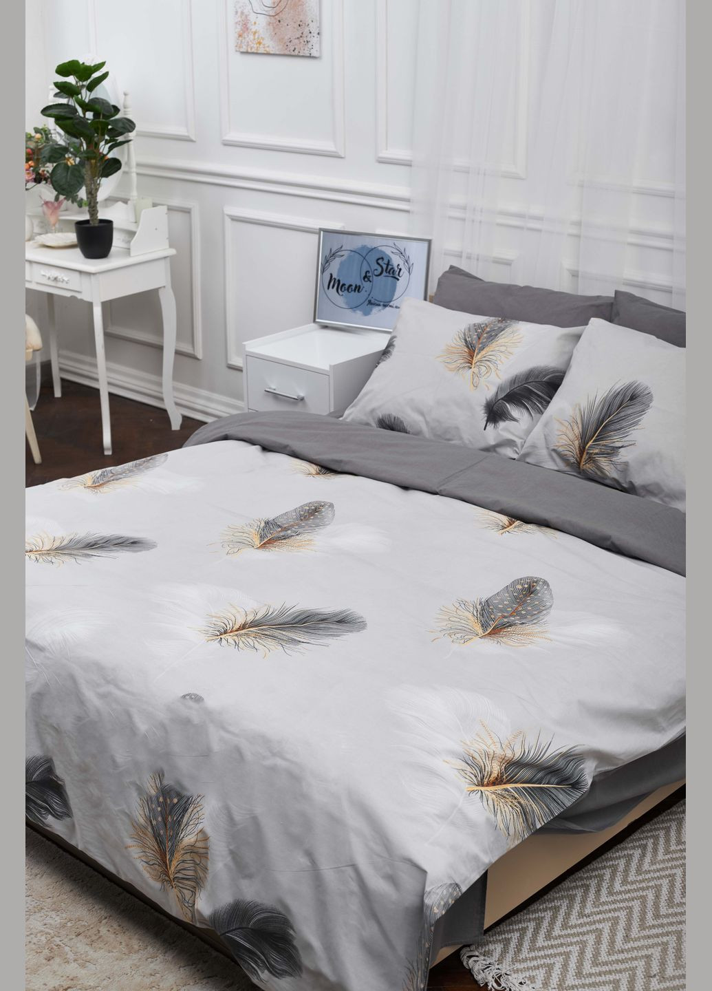 Комплект постельного белья полуторный 143х210 наволочки 4х50х70 Ranforce Elite (MS-820000333) Moon&Star Soccoro Gray (284416462)