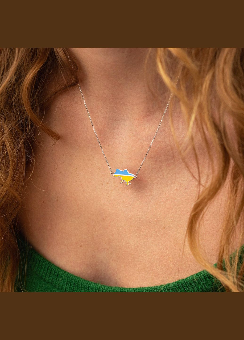 Колье Карта Украины в белом золоте (голубая и желтая эмаль) кол02333 42 Oniks (307840498)