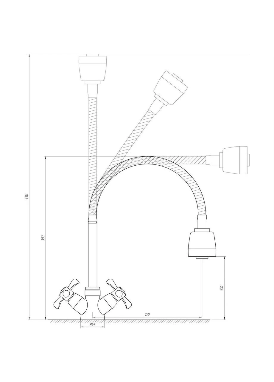 Смеситель для кухни DK-H1-2N-103MA Chrom крест керамика, с гофровиливом Domino (392906973)