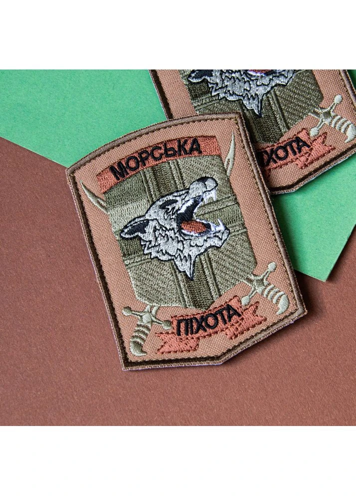 Набір шевронів 2 шт. з липучкою Морська піхота 1 ОБМП 7х9,5 см, вишитий патч шеврон нашивка (800030169) ТМ IDEIA (394556053)