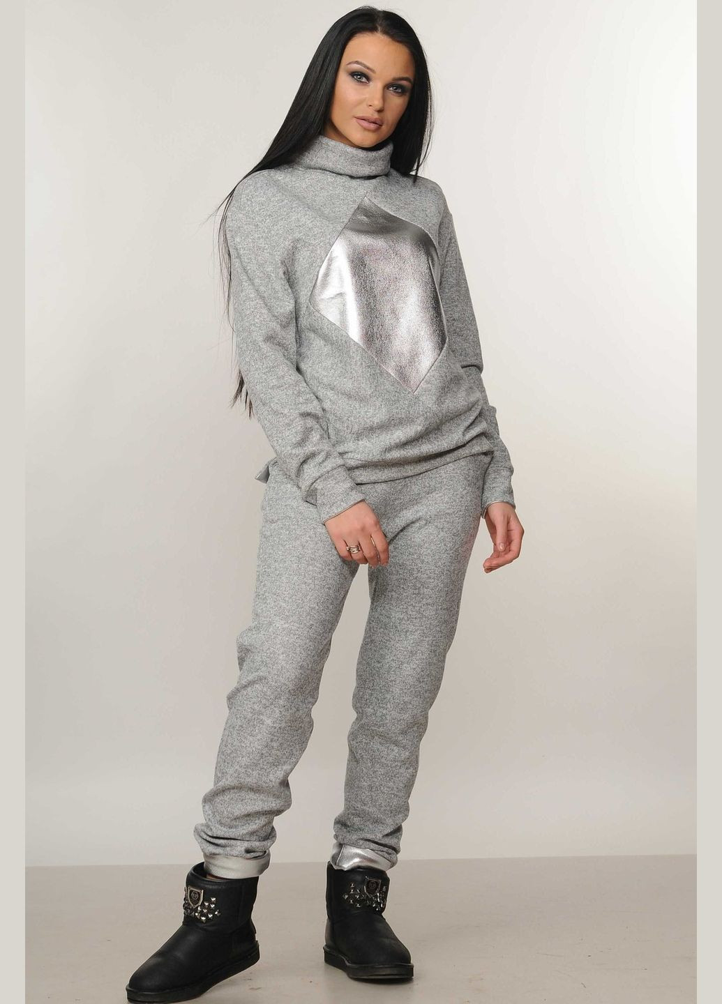 Теплі трикотажні брюки на флісі з екошкірою — затишні зимові штани вільного крою (БР 41.1-16/18) RiMari (331167221)