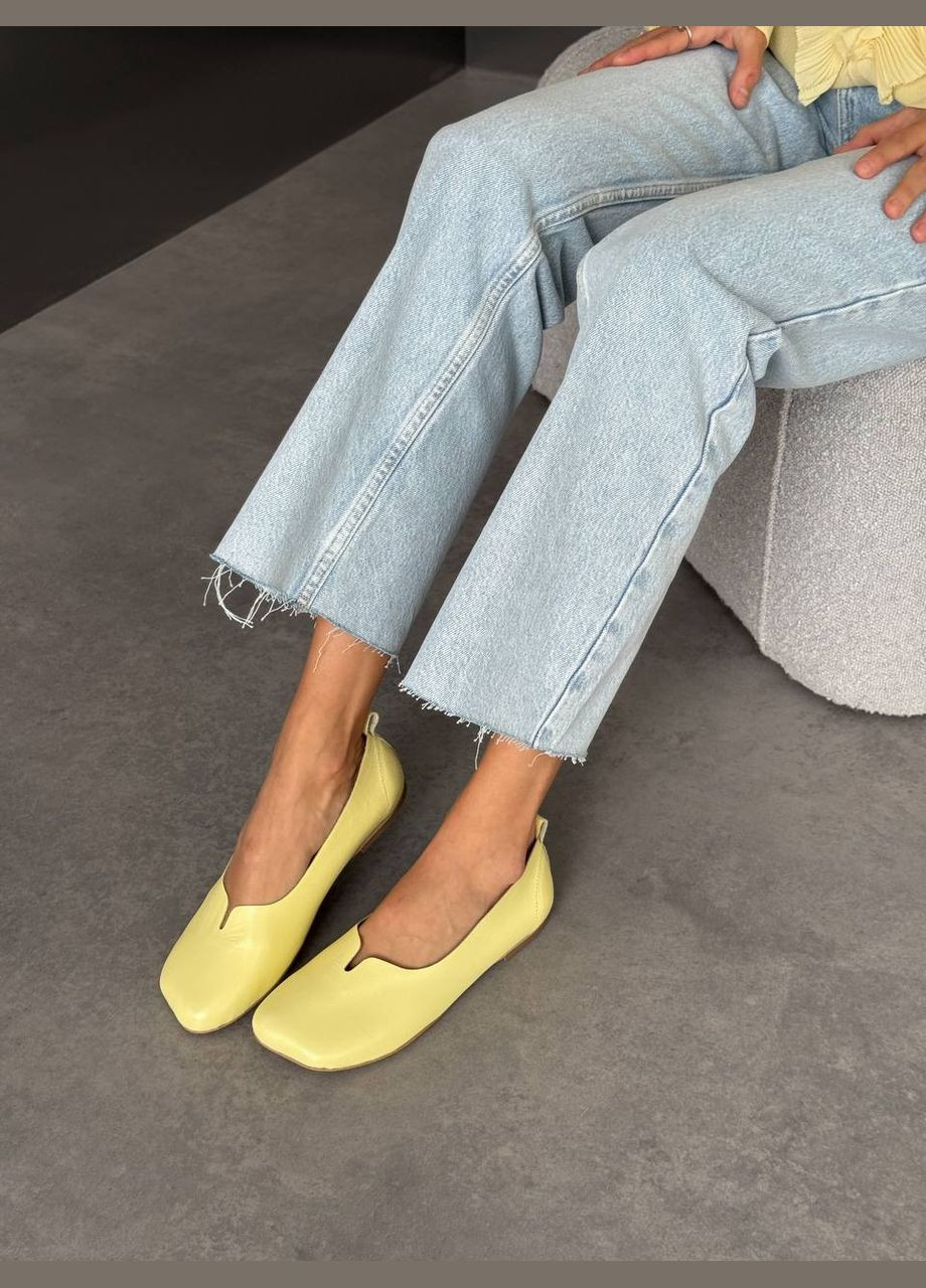Жіночі стильні жіночі балетки | жовті однотонні без декору натуральна шкіра (332092288)
