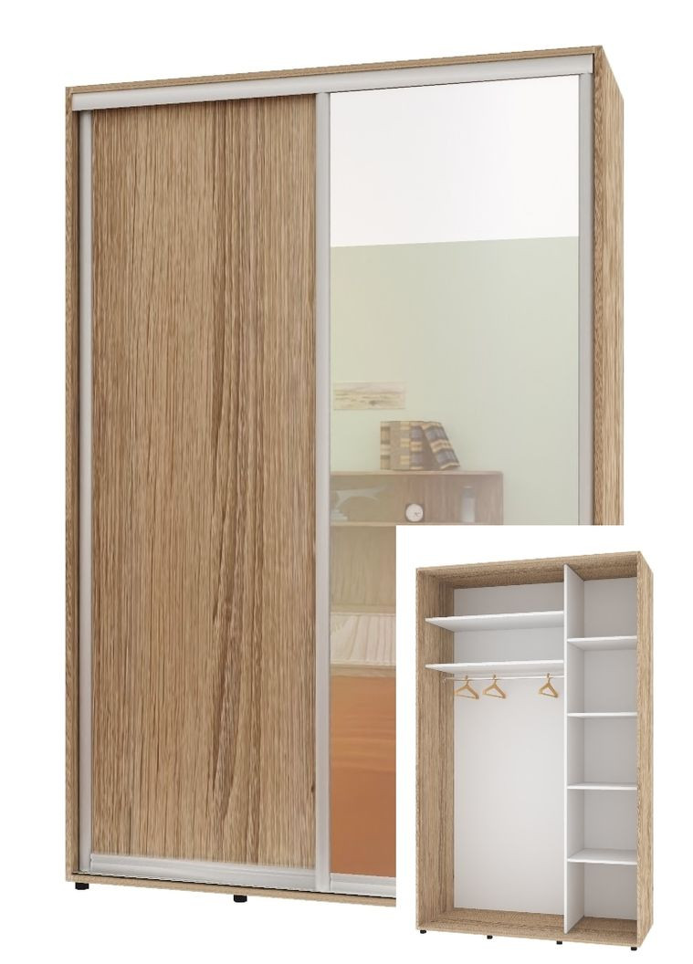 Шкаф-купе двухдверный Комфорт Мебель 150*45*220 см Натуральный ДСП + Зеркало Стандарт Комфорт Меблі (360433916)